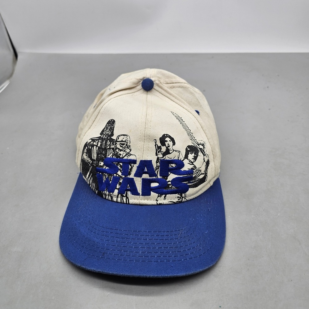 Vintage 1996 Star Wars Snapback Hat Blue‎ Cream Darth Vader Luke Leia Lucasfilm